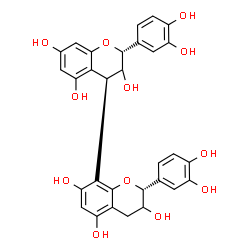ChemSpider 2D Image | (2R,2'R,4R)-2,2'-Bis(3,4-dihydroxyphenyl)-3,3',4,4'-tetrahydro-2H,2'H-4,8'-bichromene-3,3',5,5',7,7'-hexol | C30H26O12