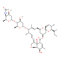 ChemSpider 2D Image | (1'R,2S,4'S,5S,6R,8'R,10'E,12'S,13'S,14'E,16'E,20'R,21'R,24'S)-6-[(2R)-2-Butanyl]-21',24'-dihydroxy-5,11',13',22'-tetramethyl-2'-oxo-5,6-dihydrospiro[pyran-2,6'-[3,7,19]trioxatetracyclo[15.6.1.1~4,8~.
0~20,24~]pentacosa[10,14,16,22]tetraen]-12'-yl 4-O-(4-acetamido-2,4,6-trideoxy-3-O-methyl-alpha-L-lyxo-hexopyranosyl)-2,6-dideoxy-3-O-methyl-alpha-L-arabino-hexopyranoside | C50H75NO14