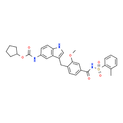 ChemSpider 2D Image | Cyclopentyl [3-(2-methoxy-4-{[(2-methylphenyl)sulfonyl]carbamoyl}benzyl)-1H-indol-5-yl]carbamate | C30H31N3O6S