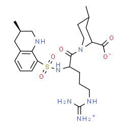 ChemSpider 2D Image | 1-(N~5~-[amino(iminio)methyl]-N~2~-{[(3R)-3-methyl-1,2,3,4-tetrahydroquinolin-8-yl]sulfonyl}ornithyl)-4-methylpiperidine-2-carboxylate | C23H36N6O5S