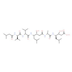 ChemSpider 2D Image | N-(3-Methylbutanoyl)-D-valyl-N-{(3R)-1-[(1-{[(2R,3R)-1-carboxy-2-hydroxy-5-methyl-3-hexanyl]amino}-1-oxo-2-propanyl)amino]-3-hydroxy-6-methyl-1-oxo-4-heptanyl}valinamide | C34H63N5O9