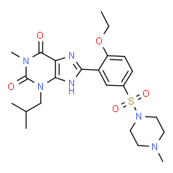 ChemSpider 2D Image | 8-{2-Ethoxy-5-[(4-methyl-1-piperazinyl)sulfonyl]phenyl}-3-isobutyl-1-methyl-3,7-dihydro-1H-purine-2,6-dione | C23H32N6O5S