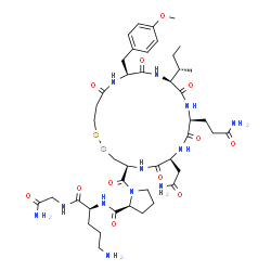 ChemSpider 2D Image | 1-{[(4S,7S,10S,13S,16S)-7-(2-amino-2-oxoethyl)-10-(3-amino-3-oxopropyl)-13-[(2S)-butan-2-yl]-16-(4-methoxybenzyl)-6,9,12,15,18-pentaoxo-1,2-dithia-5,8,11,14,17-pentaazacycloicosan-4-yl]carbonyl}-L-prolyl-L-ornithylglycinamide | C43H66N12O12S2