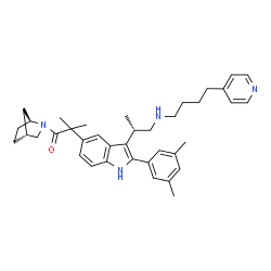 ChemSpider 2D Image | 1-[(1S,4R)-2-Azabicyclo[2.2.1]hept-2-yl]-2-{2-(3,5-dimethylphenyl)-3-[(2S)-1-{[4-(4-pyridinyl)butyl]amino}-2-propanyl]-1H-indol-5-yl}-2-methyl-1-propanone | C38H48N4O