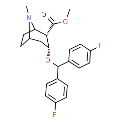 ChemSpider 2D Image | Methyl (2S,3R)-3-[bis(4-fluorophenyl)methoxy]-8-methyl-8-azabicyclo[3.2.1]octane-2-carboxylate | C23H25F2NO3