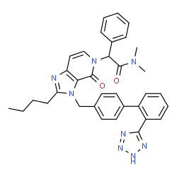 ChemSpider 2D Image | 2-(2-Butyl-4-oxo-3-{[2'-(1H-tetrazol-5-yl)-4-biphenylyl]methyl}-3,4-dihydro-5H-imidazo[4,5-c]pyridin-5-yl)-N,N-dimethyl-2-phenylacetamide | C34H34N8O2