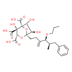 ChemSpider 2D Image | (1S,3S,4S,5R,6R,7R)-4,6,7-Trihydroxy-1-[(4S,5R)-5-methyl-3-methylene-6-phenyl-4-propoxyhexyl]-2,8-dioxabicyclo[3.2.1]octane-3,4,5-tricarboxylic acid | C26H34O12