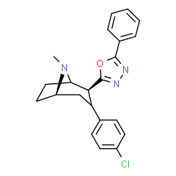 ChemSpider 2D Image | (2S,5R)-3-(4-Chlorophenyl)-8-methyl-2-(5-phenyl-1,3,4-oxadiazol-2-yl)-8-azabicyclo[3.2.1]octane | C22H22ClN3O