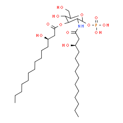 ChemSpider 2D Image | 2-Deoxy-3-O-[(3R)-3-hydroxytetradecanoyl]-2-{[(3R)-3-hydroxytetradecanoyl]amino}-1-O-phosphonohexopyranose | C34H66NO12P