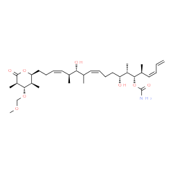 ChemSpider 2D Image | (3Z,5S,6S,7S,8R,11Z,14R,15S,16Z)-8,14-dihydroxy-19-[(2S,3R,4S,5R)-4-(methoxymethoxy)-3,5-dimethyl-6-oxotetrahydro-2H-pyran-2-yl]-5,7,13,15-tetramethylnonadeca-1,3,11,16-tetraen-6-yl carbamate (non-preferred name) | C33H55NO8