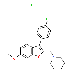 ChemSpider 2D Image | 1-{[3-(4-Chlorophenyl)-6-methoxy-1-benzofuran-2-yl]methyl}piperidine hydrochloride (1:1) | C21H23Cl2NO2