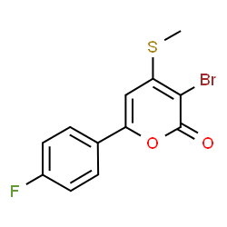 ChemSpider 2D Image | 3-Bromo-6-(4-fluorophenyl)-4-(methylsulfanyl)-2H-pyran-2-one | C12H8BrFO2S