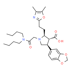 ChemSpider 2D Image | (2S,3R,4S)-4-(1,3-Benzodioxol-5-yl)-1-[2-(dibutylamino)-2-oxoethyl]-2-[2-(4,5-dimethyl-1,3-oxazol-2-yl)ethyl]-3-pyrrolidinecarboxylic acid | C29H41N3O6
