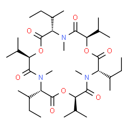 ChemSpider 2D Image | (3S,6R,9S,12R,15S,18R)-3,9,15-Tri[(2R)-2-butanyl]-6,12,18-triisopropyl-4,10,16-trimethyl-1,7,13-trioxa-4,10,16-triazacyclooctadecane-2,5,8,11,14,17-hexone | C36H63N3O9