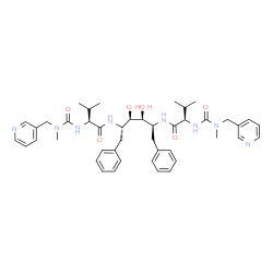 ChemSpider 2D Image | (2S)-N-[(2S,3R,4S,5S)-3,4-Dihydroxy-5-{[(2R)-3-methyl-2-{[methyl(3-pyridinylmethyl)carbamoyl]amino}butanoyl]amino}-1,6-diphenyl-2-hexanyl]-3-methyl-2-{[methyl(3-pyridinylmethyl)carbamoyl]amino}butanam
ide | C44H58N8O6
