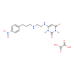 ChemSpider 2D Image | 1,3-Dimethyl-6-[(2-{[3-(4-nitrophenyl)propyl]amino}ethyl)amino]-2,4(1H,3H)-pyrimidinedione ethanedioate (1:1) | C19H25N5O8