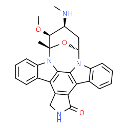 ChemSpider 2D Image | (5S,6S,7S)-6-methoxy-5-methyl-7-(methylamino)-6,7,8,9,15,16-hexahydro-5H,14H-5,9-epoxy-4b,9a,15-triazadibenzo[b,h]cyclonona[1,2,3,4-jkl]cyclopenta[e]-as-indacen-14-one | C28H26N4O3