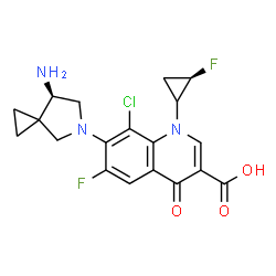 ChemSpider 2D Image | 7-[(7R)-7-Amino-5-azaspiro[2.4]hept-5-yl]-8-chloro-6-fluoro-1-[(2R)-2-fluorocyclopropyl]-4-oxo-1,4-dihydro-3-quinolinecarboxylic acid | C19H18ClF2N3O3