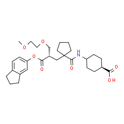 ChemSpider 2D Image | 4-{[(1-{(2S)-3-(2,3-Dihydro-1H-inden-5-yloxy)-2-[(2-methoxyethoxy)methyl]-3-oxopropyl}cyclopentyl)carbonyl]amino}cyclohexanecarboxylic acid | C29H41NO7