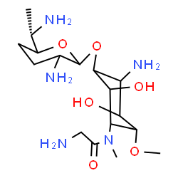 ChemSpider 2D Image | 2-amino-5-[glycyl(methyl)amino]-3,6-dihydroxy-4-methoxycyclohexyl 2,6-diamino-2,3,4,6,7-pentadeoxy-L-glycero-heptopyranoside | C17H35N5O6