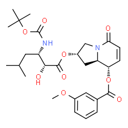 ChemSpider 2D Image | (2S,8S,8aR)-2-({(2R,3S)-3-[(tert-butoxycarbonyl)amino]-2-hydroxy-5-methylhexanoyl}oxy)-5-oxo-1,2,3,5,8,8a-hexahydroindolizin-8-yl 3-methoxybenzoate | C28H38N2O9