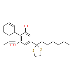 ChemSpider 2D Image | 5-(2-Hexyl-1,3-dithiolan-2-yl)-2-(6-isopropenyl-3-methyl-2-cyclohexen-1-yl)-1,3-benzenediol | C25H36O2S2