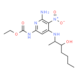 ChemSpider 2D Image | Ethyl {6-amino-4-[(3-hydroxy-2-heptanyl)amino]-5-nitro-2-pyridinyl}carbamate | C15H25N5O5