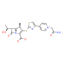 ChemSpider 2D Image | (4R,5S,6S)-3-({4-[1-(2-Amino-2-oxoethyl)-4-pyridiniumyl]-1,3-thiazol-2-yl}sulfanyl)-6-[(1S)-1-hydroxyethyl]-4-methyl-7-oxo-1-azabicyclo[3.2.0]hept-2-ene-2-carboxylate | C20H20N4O5S2