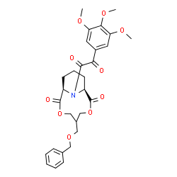 ChemSpider 2D Image | (1R,9S)-5-[(Benzyloxy)methyl]-13-[oxo(3,4,5-trimethoxyphenyl)acetyl]-3,7-dioxa-13-azabicyclo[7.3.1]tridecane-2,8-dione | C29H33NO10