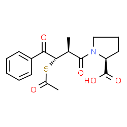 ChemSpider 2D Image | 1-[(2S,3S)-3-(Acetylsulfanyl)-2-methyl-4-oxo-4-phenylbutanoyl]-L-proline | C18H21NO5S
