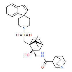 ChemSpider 2D Image | N-({(1S,2R,4R)-2-Hydroxy-7,7-dimethyl-1-[(1'H-spiro[indene-1,4'-piperidin]-1'-ylsulfonyl)methyl]bicyclo[2.2.1]hept-2-yl}methyl)quinuclidine-3-carboxamide | C32H45N3O4S