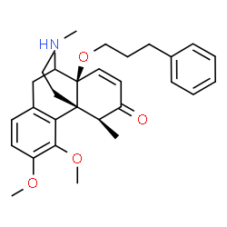 ChemSpider 2D Image | (4S,4aR,10aS)-5,6-Dimethoxy-4-methyl-10-(methylamino)-10a-(3-phenylpropoxy)-4a-propyl-4a,9,10,10a-tetrahydro-3(4H)-phenanthrenone | C30H39NO4