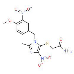 ChemSpider 2D Image | 2-{[1-(4-Methoxy-3-nitrobenzyl)-2-methyl-4-nitro-1H-imidazol-5-yl]sulfanyl}acetamide | C14H15N5O6S