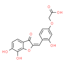 ChemSpider 2D Image | {4-[(E)-(6,7-Dihydroxy-3-oxo-1-benzofuran-2(3H)-ylidene)methyl]-3-hydroxyphenoxy}acetic acid | C17H12O8
