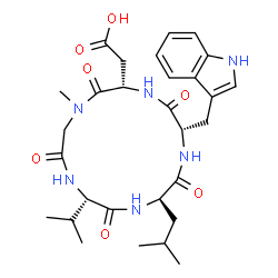 ChemSpider 2D Image | Cyclo(L-alpha-aspartyl-N-methylglycyl-L-valyl-D-leucyl-L-tryptophyl) | C29H40N6O7