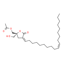 ChemSpider 2D Image | {(2R,4Z)-2-(Hydroxymethyl)-4-[(10Z)-10-nonadecen-1-ylidene]-5-oxotetrahydro-2-furanyl}methyl acetate | C27H46O5