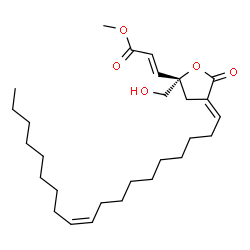ChemSpider 2D Image | Methyl (2E)-3-{(2S,4E)-2-(hydroxymethyl)-4-[(10Z)-10-nonadecen-1-ylidene]-5-oxotetrahydro-2-furanyl}acrylate | C28H46O5