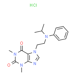 ChemSpider 2D Image | 7-{2-[Isopropyl(phenyl)amino]ethyl}-1,3-dimethyl-3,7-dihydro-1H-purine-2,6-dione hydrochloride (1:1) | C18H24ClN5O2