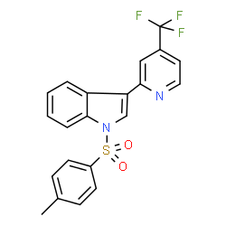 ChemSpider 2D Image | 1-[(4-Methylphenyl)sulfonyl]-3-[4-(trifluoromethyl)-2-pyridinyl]-1H-indole | C21H15F3N2O2S
