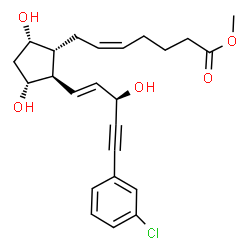ChemSpider 2D Image | Methyl (5Z)-7-{(1R,2R,3R,5S)-2-[(1E,3R)-5-(3-chlorophenyl)-3-hydroxy-1-penten-4-yn-1-yl]-3,5-dihydroxycyclopentyl}-5-heptenoate | C24H29ClO5