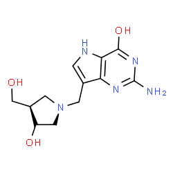 ChemSpider 2D Image | 2-Amino-7-{[(3R,4R)-3-hydroxy-4-(hydroxymethyl)-1-pyrrolidinyl]methyl}-1,5-dihydro-4H-pyrrolo[3,2-d]pyrimidin-4-one | C12H17N5O3