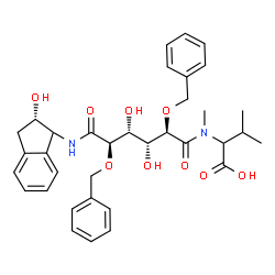 ChemSpider 2D Image | 2-{[(2R,3R,4R,5R)-2,5-Bis(benzyloxy)-3,4-dihydroxy-6-{[(2S)-2-hydroxy-2,3-dihydro-1H-inden-1-yl]amino}-6-oxohexanoyl](methyl)amino}-3-methylbutanoic acid | C35H42N2O9