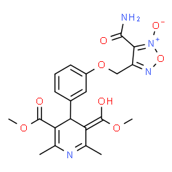 ChemSpider 2D Image | Methyl (5Z)-4-{3-[(4-carbamoyl-5-oxido-1,2,5-oxadiazol-3-yl)methoxy]phenyl}-5-[hydroxy(methoxy)methylene]-2,6-dimethyl-4,5-dihydro-3-pyridinecarboxylate | C21H22N4O8