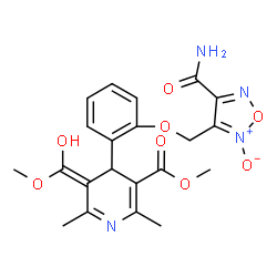 ChemSpider 2D Image | Methyl (5Z)-4-{2-[(4-carbamoyl-2-oxido-1,2,5-oxadiazol-3-yl)methoxy]phenyl}-5-[hydroxy(methoxy)methylene]-2,6-dimethyl-4,5-dihydro-3-pyridinecarboxylate | C21H22N4O8
