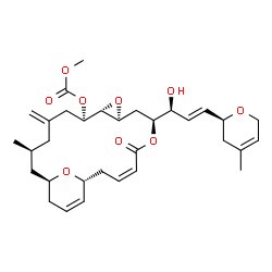 ChemSpider 2D Image | (1R,3S,7R,8R,10S,12S,15Z,18R)-12-{(1S,2E)-1-Hydroxy-3-[(2S)-4-methyl-3,6-dihydro-2H-pyran-2-yl]-2-propen-1-yl}-3-methyl-5-methylene-14-oxo-9,13,22-trioxatricyclo[16.3.1.0~8,10~]docosa-15,19-dien-7-yl 
methyl carbonate | C32H44O9
