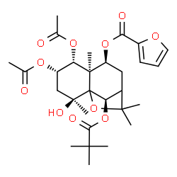 ChemSpider 2D Image | (2S,4S,5R,6R,7S,12R)-4,5-Diacetoxy-12-[(2,2-dimethylpropanoyl)oxy]-2-hydroxy-2,6,10,10-tetramethyl-11-oxatricyclo[7.2.1.0~1,6~]dodec-7-yl 2-furoate | C29H40O11