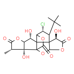 ChemSpider 2D Image | (6R,9R,12R,16S,17R)-9-Chloro-6,12,17-trihydroxy-16-methyl-8-(2-methyl-2-propanyl)-2,4,14,19-tetraoxahexacyclo[8.7.2.0~1,11~.0~3,7~.0~7,11~.0~13,17~]nonadecane-5,15,18-trione | C20H23ClO10