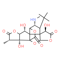 ChemSpider 2D Image | (6R,9R,12R,16S,17R)-6,12,17-Trihydroxy-16-methyl-9-(methylamino)-8-(2-methyl-2-propanyl)-2,4,14,19-tetraoxahexacyclo[8.7.2.0~1,11~.0~3,7~.0~7,11~.0~13,17~]nonadecane-5,15,18-trione | C21H27NO10