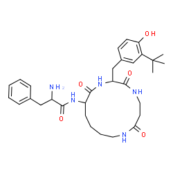 ChemSpider 2D Image | N-[2-(3-tert-butyl-4-hydroxybenzyl)-3,7,14-trioxo-1,4,8-triazacyclotetradecan-13-yl]phenylalaninamide | C31H43N5O5