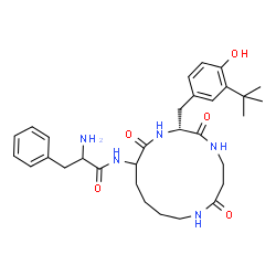ChemSpider 2D Image | N-[(2R)-2-(3-tert-butyl-4-hydroxybenzyl)-3,7,14-trioxo-1,4,8-triazacyclotetradecan-13-yl]phenylalaninamide | C31H43N5O5